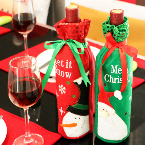 1 PC Christmas Decorations For Home Red Wine Bottle Cover Packing Christmas Ornaments For House Dinner Supplies Table Xmas Noel