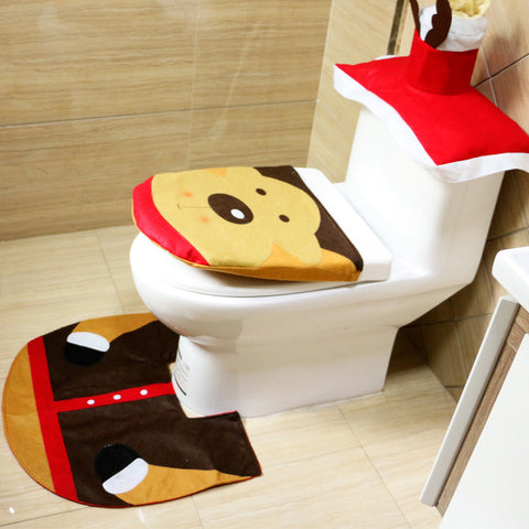 3Pcs/Set Christmas Decoration Santa Toilet  Seat Cover  Rug