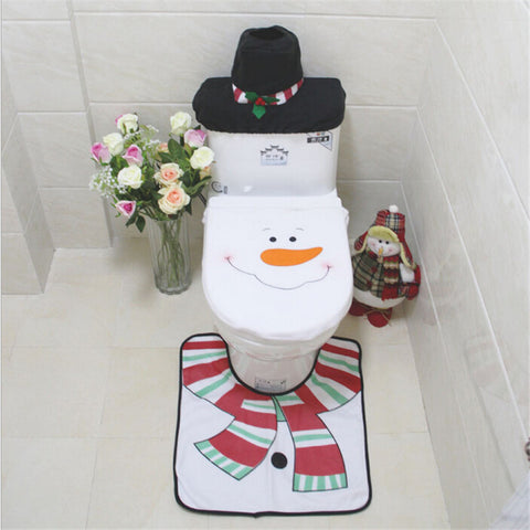 3Pcs/lot Bathroom   Christmas Decoration Santa Toilet Seat Cover Rug & Tank Cover