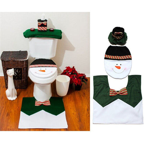 3pcs/lot Bathroom Christmas Decorations  Santa Toilet Seat Cover & Rug