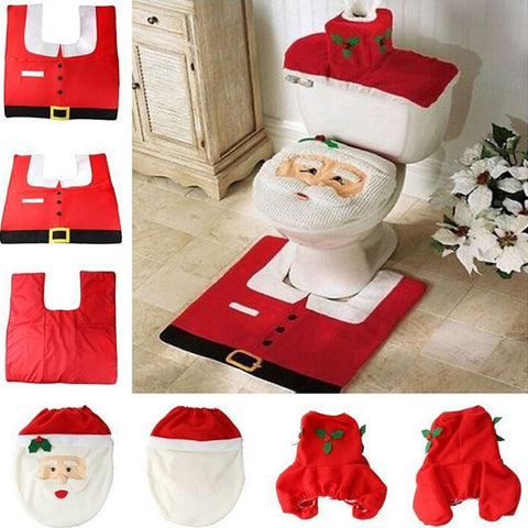 3Pcs/set Christmas Decoration For Home Santa Toilet Seat Cover & Rug